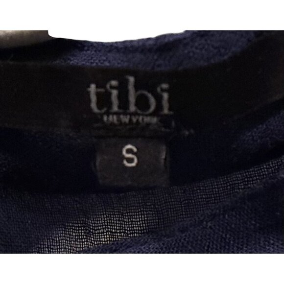 Tibi New York Sheer Navy High-Low Blouse | Minimalist Chic, Lightweight Layering - Picture 4 of 7